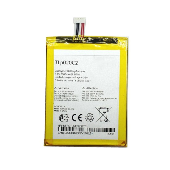 Battery TLP020C2 for Alcatel 6040/6037/6034 2000mAh